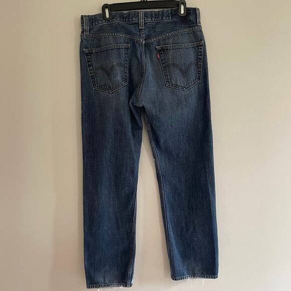 LEVI'S 505 Regular Fit Bleach Smiley Face Denim Jeans Frayed Hem Size 34/30 - Picture 13 of 16
